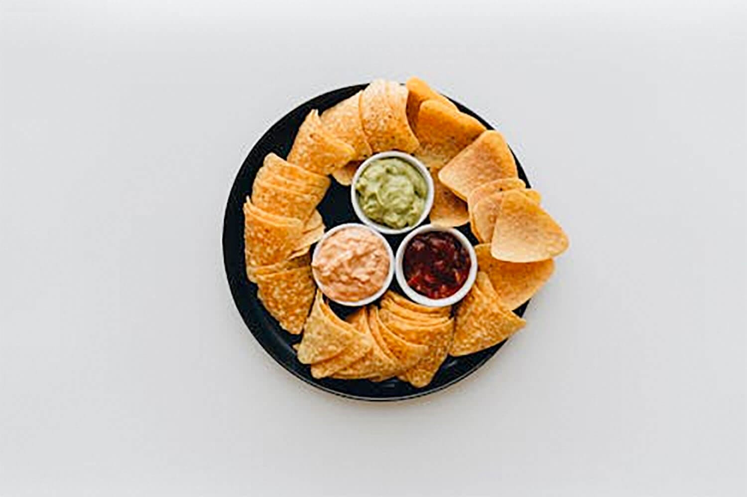 Chips and Dip on a plate