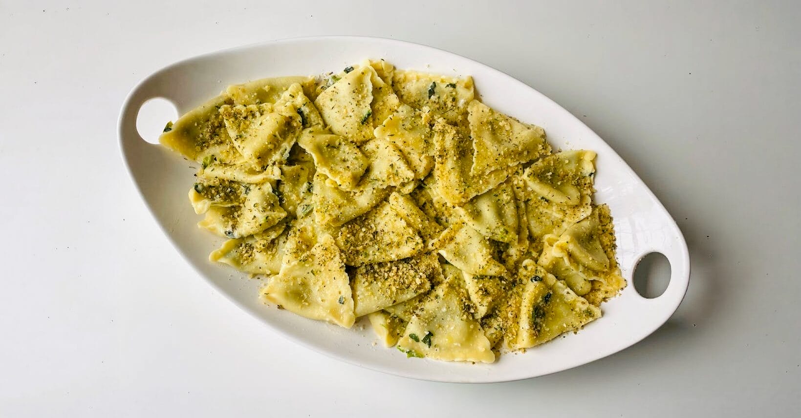 Ravioli in a dish.