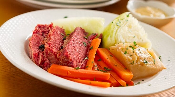 Corned Beef and Cabbage Day A plate of Corned Beef and Cabbage.