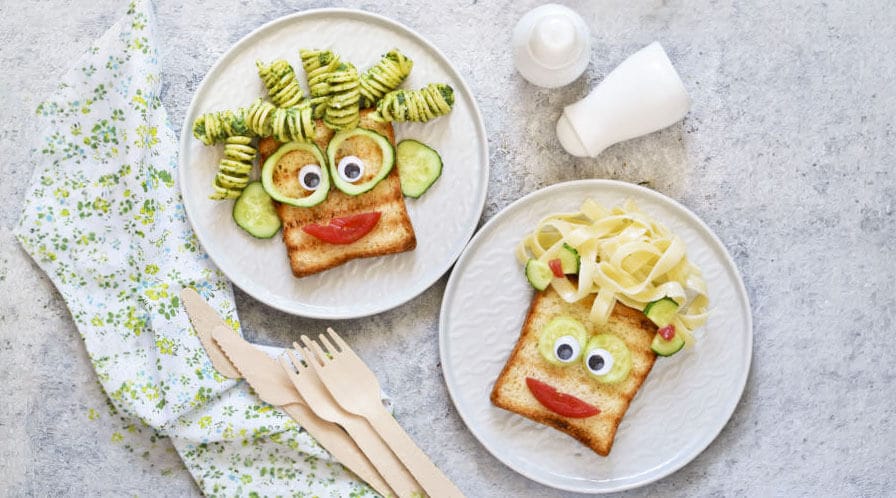 Funny food faces on a plate.