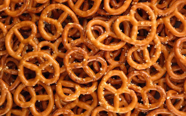 A bunch of fresh pretzels