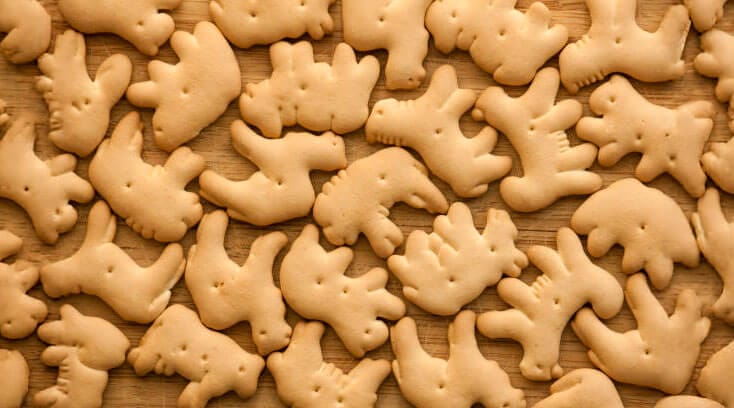 Animal crackers on table