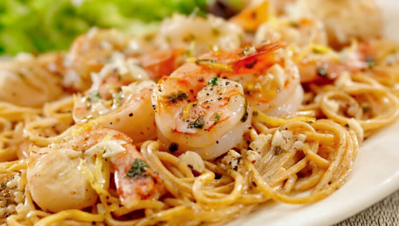 Plate of shrimp scampi
