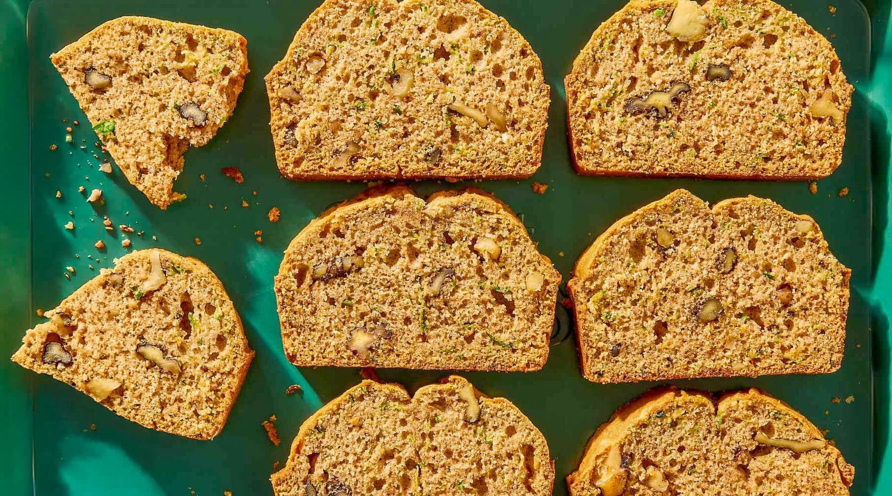 Sliced pieces of zucchini bread